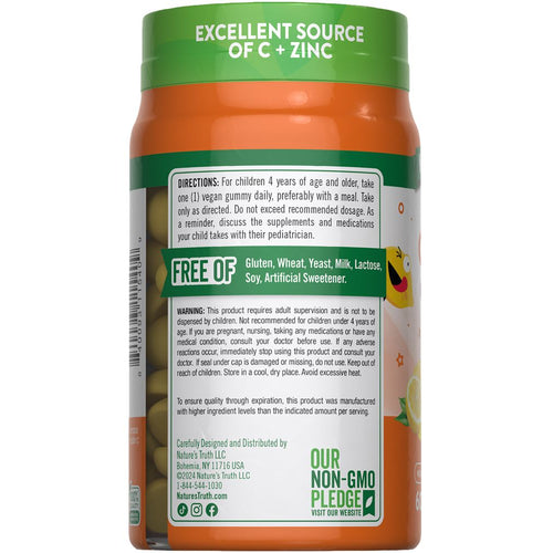 NT Kids C + Zinc 60 Gummies bottle in a bulk scale image, offering a good source of Vitamin C and Zinc, enhancing immune support.