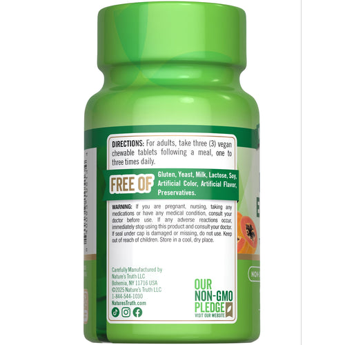 NT Chewable Papaya Enzyme with 120 vegan tablets on a hand scale.