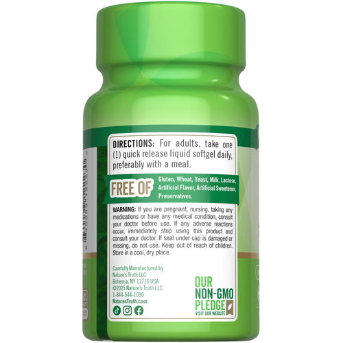Nature's Truth B-12 1000mcg, 60 softgels bottle viewed from the back.