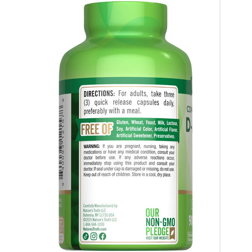 Hand holding a bottle of D-Mannose 90 quick release capsules, emphasizing supplement quantity and convenience.