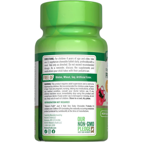 A vegetarian chewable tablet with over 3 billion CFU shown on a hand scale.