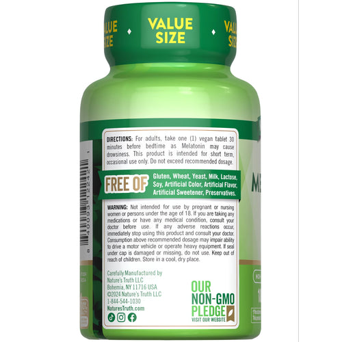 Nature's Truth Melatonin 10 mg bottle with 180 tablets, labeled as a value size product.