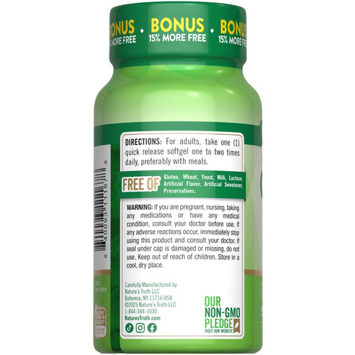 Hand holding Co Q-10 200 mg quick release softgel.