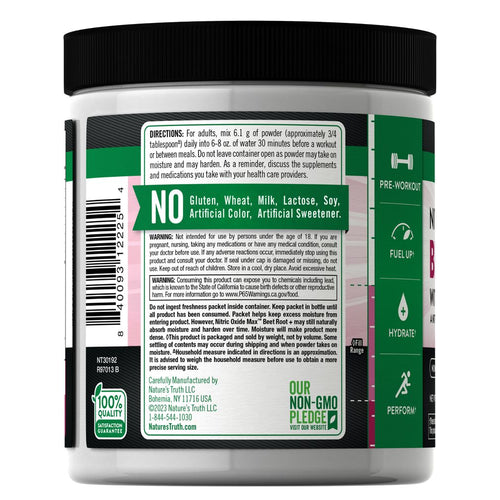 Beet Root with Nitrates, 7.73 oz powder, on a hand scale for measuring bulk supplements, emphasizing health benefits.