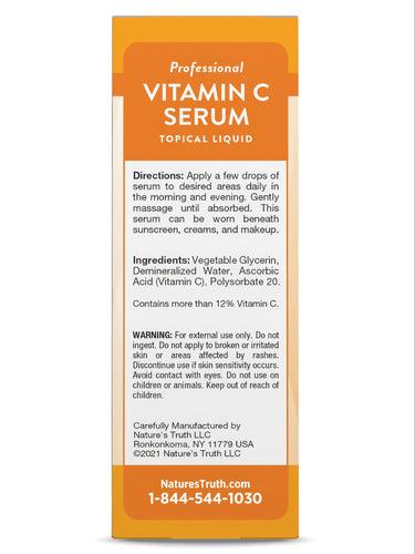 Vitamin C Serum box showing topical liquid composition, contains over 12% Vitamin C.
