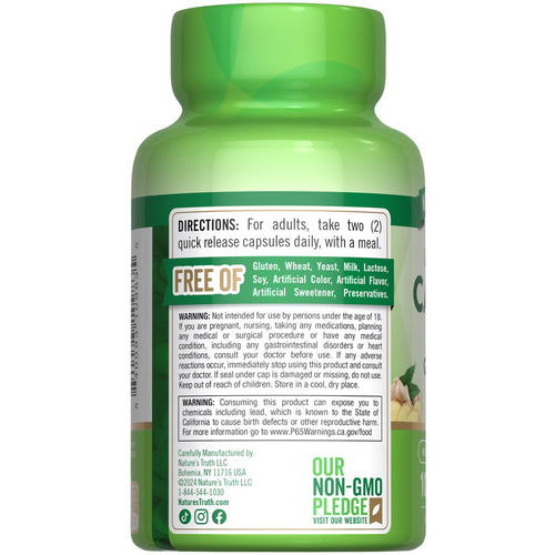 Hand holding Nature's Truth Cayenne 100 Capsules bottle.