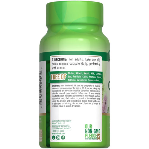 Black Cohosh supplement bottle containing 100 capsules, each with 700 mg, is shown against a hand for scale.