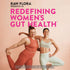 Two smiling women in activewear, one stretching and one standing, promoting Raw Flora Womens Probiotic.