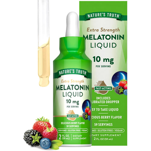 Nature's Truth Extra Strength Melatonin Liquid 10 mg, Berry Flavor, 2 FL. OZ., NON-GMO, GLUTEN FREE, VEGAN.