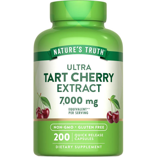 Nature's Truth Ultra Tart Cherry Extract with 7,000 mg equivalent per serving, contains 200 quick-release capsules.