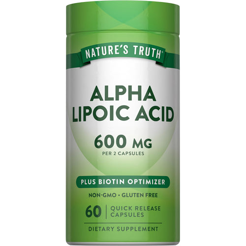 Alpha Lipoic Acid 600 mg per 2 capsules with Biotin Optimizer, 60 Quick Release Capsules, Non-GMO and Gluten Free.
