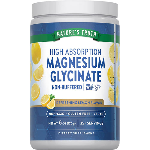 View 1 Magnesium Glycinate Powder in lemon flavor, 6 oz (170 g), 35+ servings, dietary supplement for high absorption.
