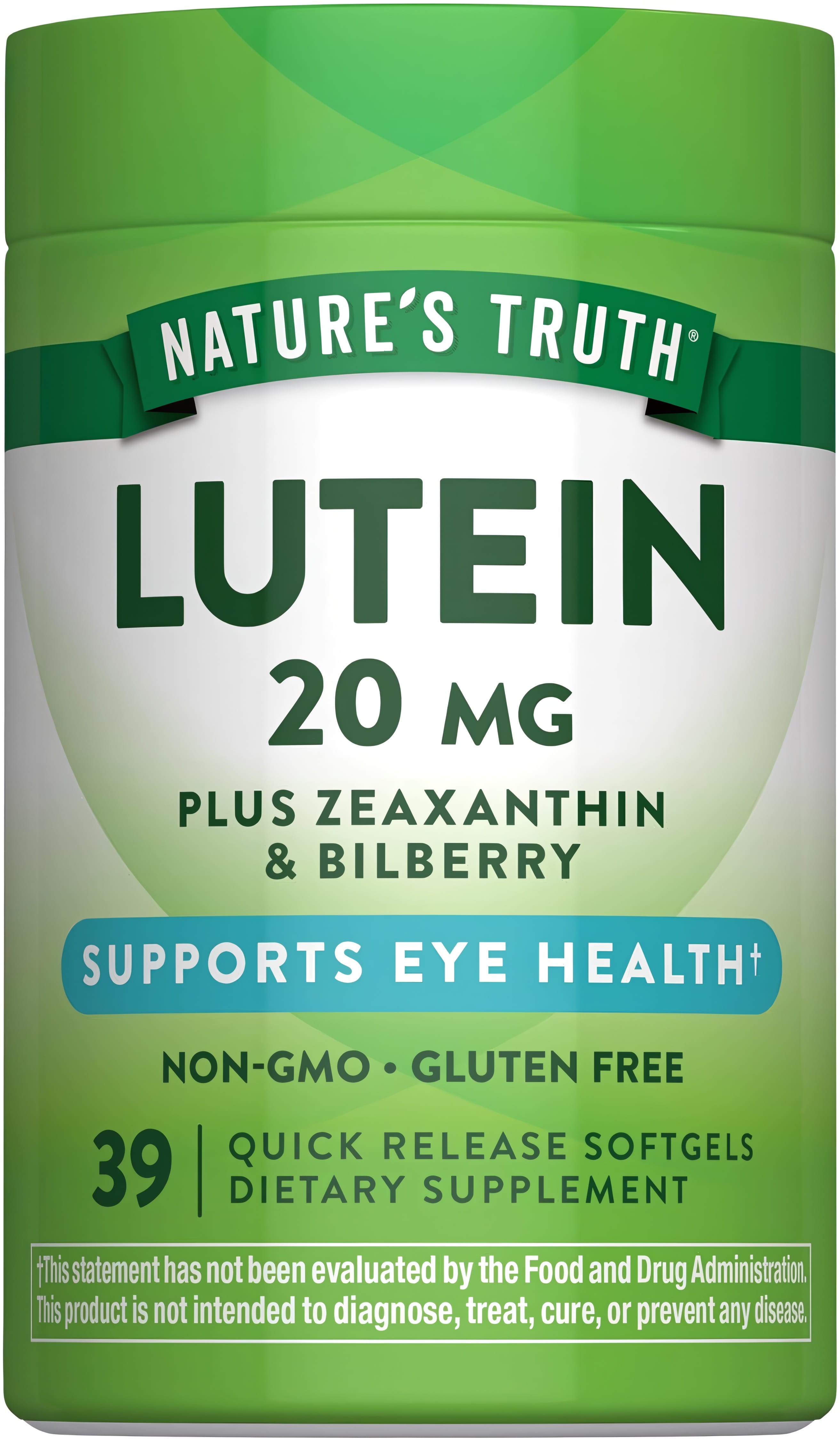 Lutein 20 mg Plus Zeaxanthin & Bilberry, 39 Quick Release Softgels, Non-GMO and Gluten Free Dietary Supplement.