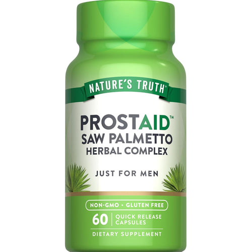 Nature's Truth ProstAid Saw Palmetto Herbal Complex for men with 60 quick release capsules, a dietary supplement.