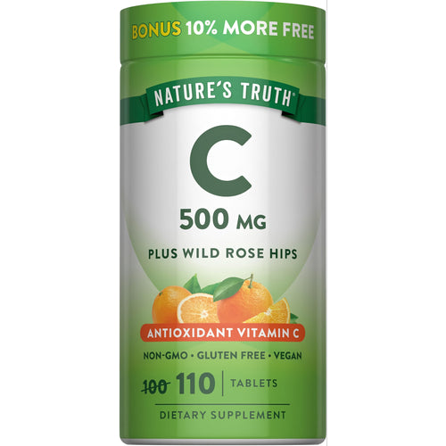 View 1 Nature's Truth C 500 mg, 110 Tablets with Wild Rose Hips. Non-GMO, Gluten Free, Vegan. Includes 10% more tablets for free.
