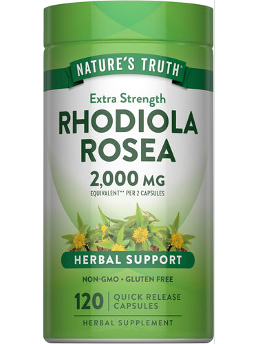 Nature's Truth Extra Strength Rhodiola Rosea 2,000 mg per 2 Capsules, 120 Quick Release Capsules, herbal supplement.