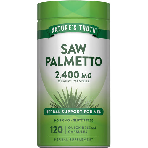 Saw Palmetto 2,400 mg per 2 caps, 120 quick-release caps for men's herbal support. Non-GMO and gluten-free.