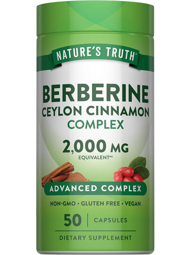 Berberine Ceylon Cinnamon Complex, 2,000 mg Equivalent, 50 Capsules, Non-GMO, Gluten-Free, and Vegan.