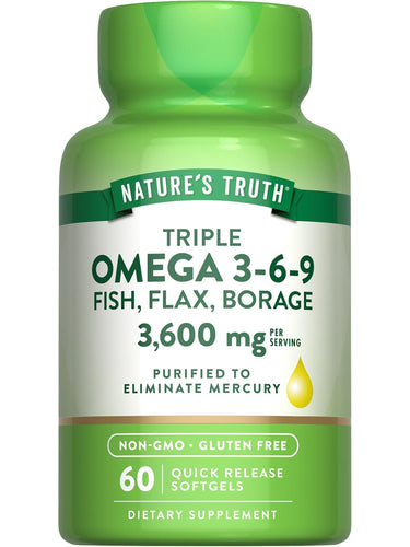 Triple Omega 3-6-9 3600 mg con Pescado, Lino, Borraja