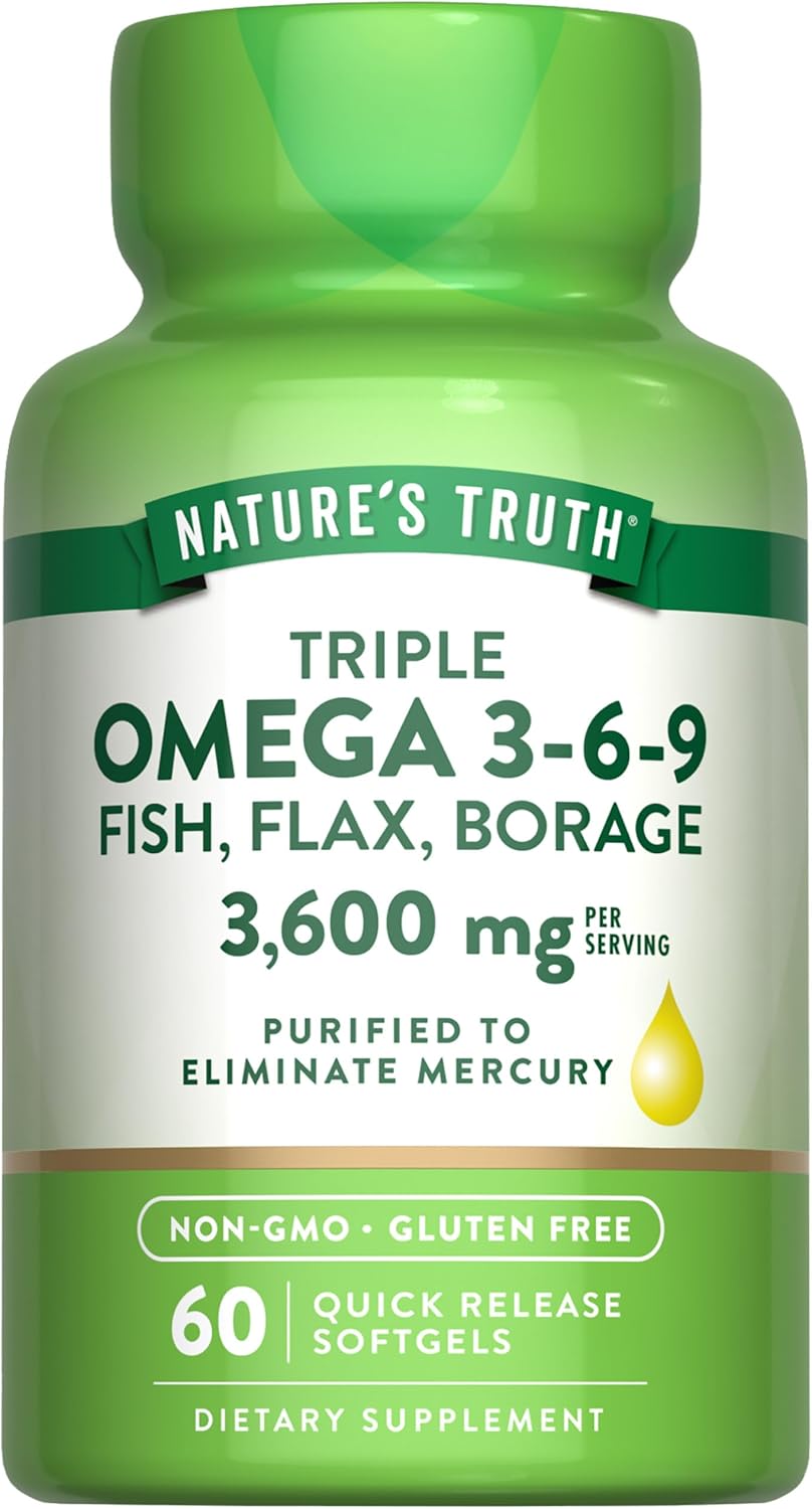 Triplo Omega 3-6-9 3600 mg con Pesce, Lino, Borragine