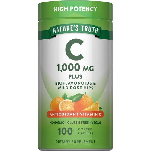 Vitamin C 1,000 MG with Bioflavonoids and Wild Rose Hips, 100 Coated Caplets.