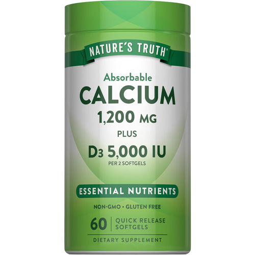 Nature's Truth Calcium 1200 mg plus D3 5000 IU, 60 Quick Release Softgels.