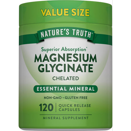 View 1 Nature's Truth Magnesium Glycinate, Value Size, Chelated, Essential Mineral, 120 Quick Release Capsules.