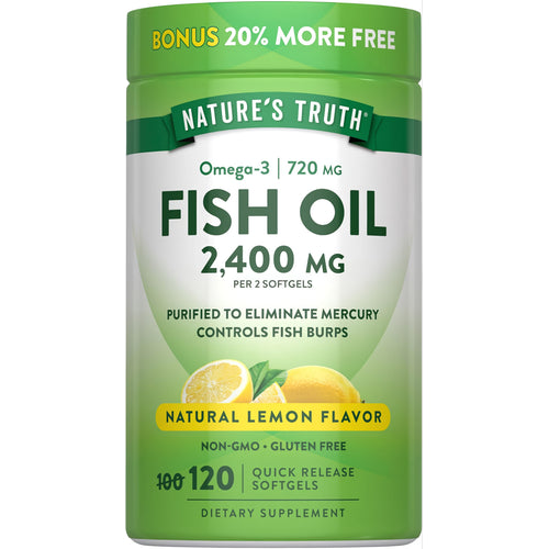 Nature's Truth Fish Oil 2400 mg with Omega-3 720 mg, Natural Lemon Flavor, 120 Quick Release Softgels, Bonus 20% More Free.