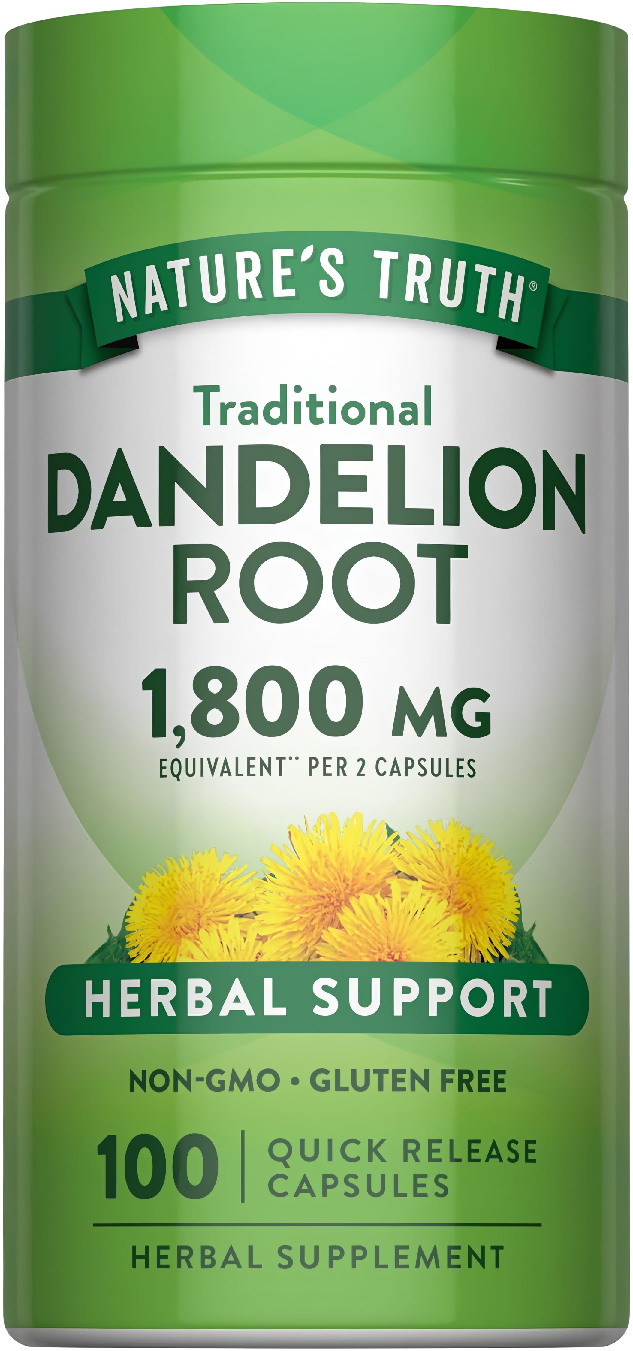 Nature's Truth Dandelion Root 1,800 mg per 2 capsules, 100 quick release capsules.