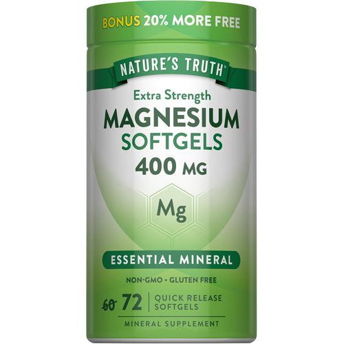 Extra Strength Magnesium 400 MG Softgels, 72 Quick Release, Non-GMO, Gluten Free. Includes BONUS 20% MORE FREE.