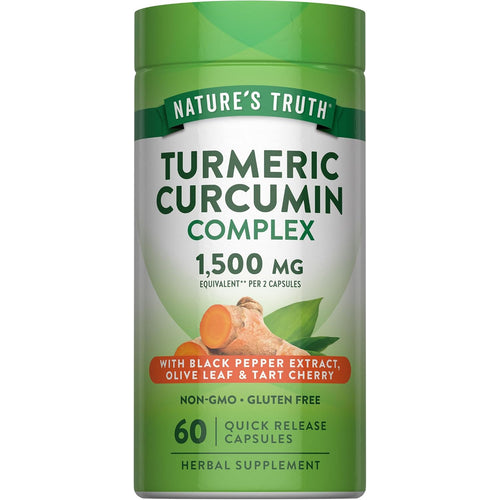 Turmeric Curcumin Complex 1,500 mg with Black Pepper Extract, Olive Leaf & Tart Cherry, 60 Quick Release Capsules.