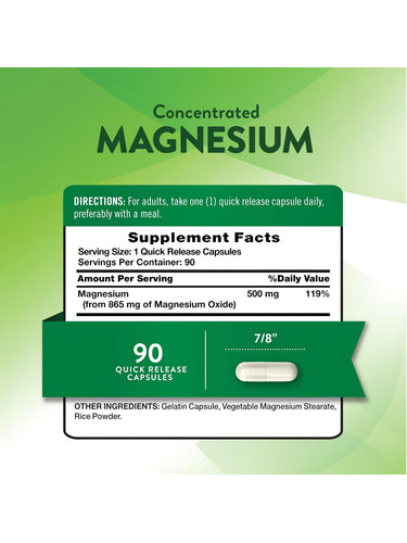 Supplement Facts panel details Magnesium Oxide 500 mg with 60+30 capsules.