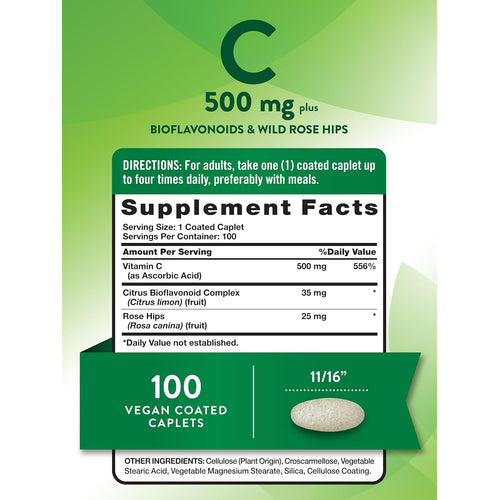Vitamin C 500 mg plus Bioflavonoids, Rose Hips