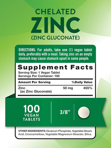Zinc Gluconate 50 mg | Chelated