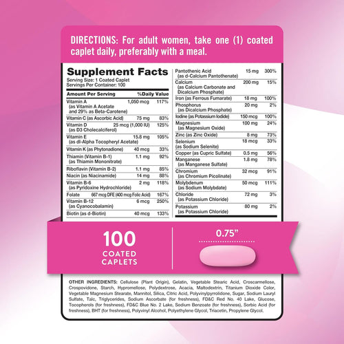 Supplement Facts panel for ABC Complete Women's Multi with 100 tablets.