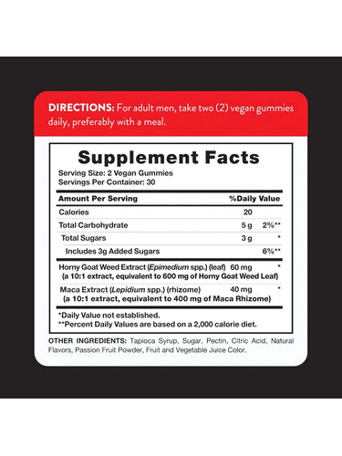 Image of Supplement Facts panel for Horny Goat Weed 60 Gummies.