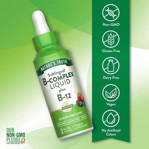 Nature's Truth Sublingual B-Complex Liquid with B-12, Berry Flavor, 2 fl. oz. (59 mL) Vitamin Supplement.