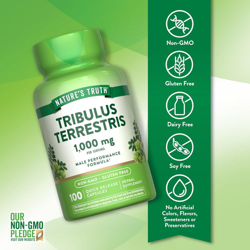 Nature's Truth Tribulus Terrestris 1,000 mg Male Performance Formula with 100 Quick Release Capsules.