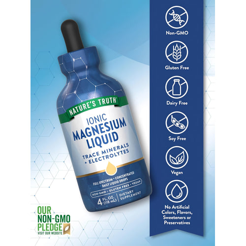 Nature's Truth Ionic Magnesium Liquid with Trace Minerals and Electrolytes, 4 fl. oz. (118 mL) bottle of liquid drops.