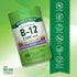 B-12 bottle with icons indicating Non-GMO, Gluten Free, Dairy Free, Soy Free, Vegan, No Artificial Flavors or Preservatives.