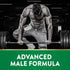 Muscular man lifts heavy barbell in gym with the text 'ADVANCED MALE FORMULA' prominently displayed.