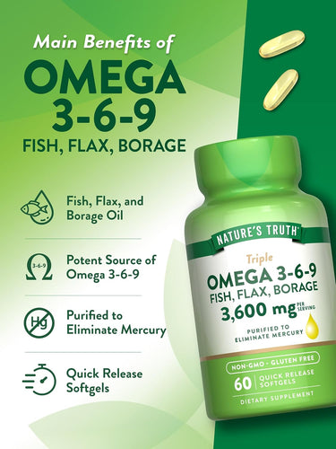 Triple Omega 3-6-9 3600 mg with Fish, Flax, Borage