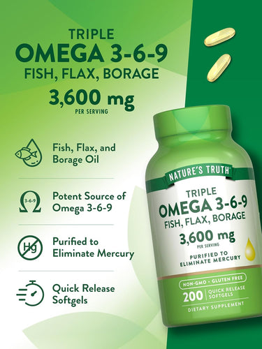 Triple Omega 3-6-9 3600 mg with Fish, Flax, Borage
