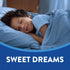 A young child sleeps peacefully with Kids Melatonin Gummies beside them; the text reads 'SWEET DREAMS'.