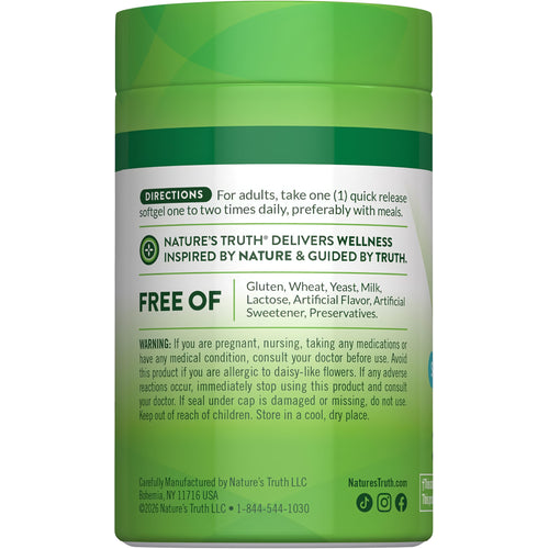 Lutein bottle with icons indicating Gluten Free, Wheat Free, Yeast Free, Milk Free, Lactose Free, Artificial Flavor Free.