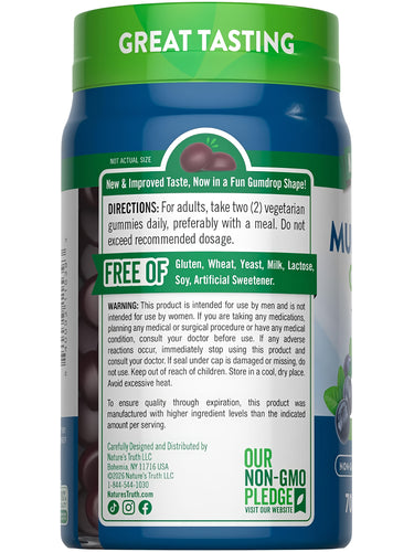 Mens Multi Gummies. Delicious taste. Free of gluten, wheat, yeast, milk, lactose, soy, artificial sweetener. Non-GMO.