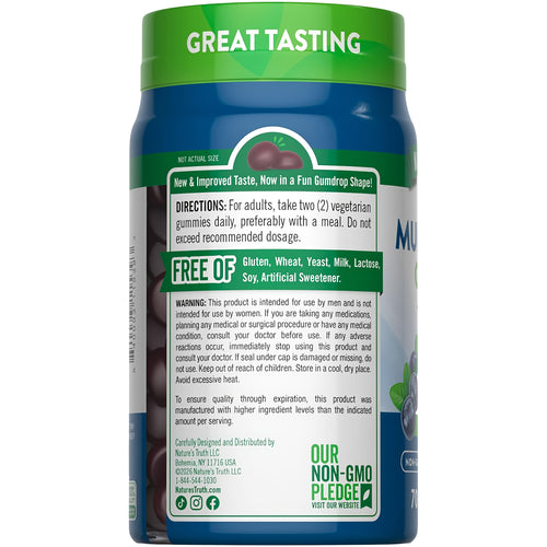 Mens Multi Gummies. Delicious taste. Free of gluten, wheat, yeast, milk, lactose, soy, artificial sweetener. Non-GMO.