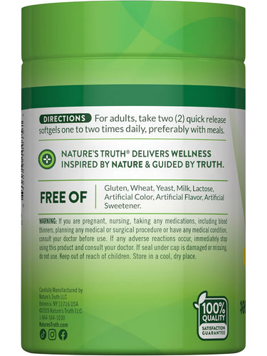Lemon Fish Oil Softgels bottle free of gluten, wheat, yeast, milk, lactose, artificial color, flavor, or sweetener.