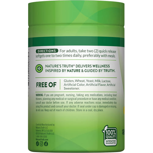Lemon Fish Oil Softgels bottle free of gluten, wheat, yeast, milk, lactose, artificial color, flavor, or sweetener.