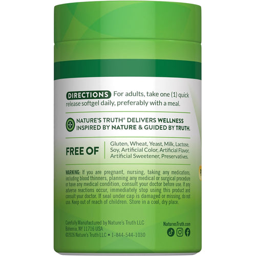 NT K2 Complex + D3 50 Softgels bottle showing directions and free-of list on the label.